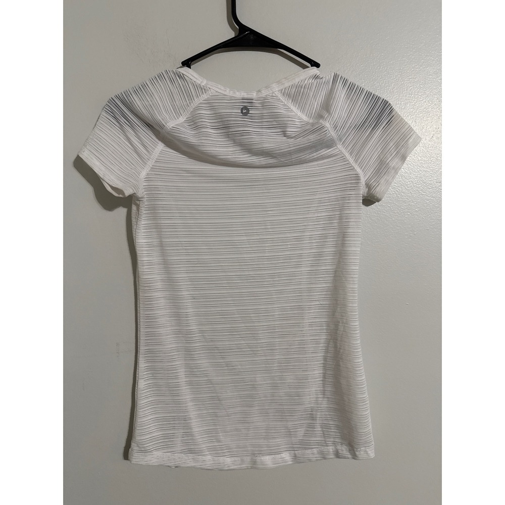 90 Degree by Reflex Womens White Striped Mesh Short Sleeve Activewear Top XS - Picture 5 of 6